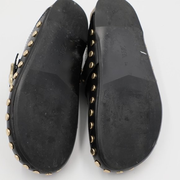 Zara Leather Low Heel Clog with Studs Size 6.5 - Picture 6 of 9